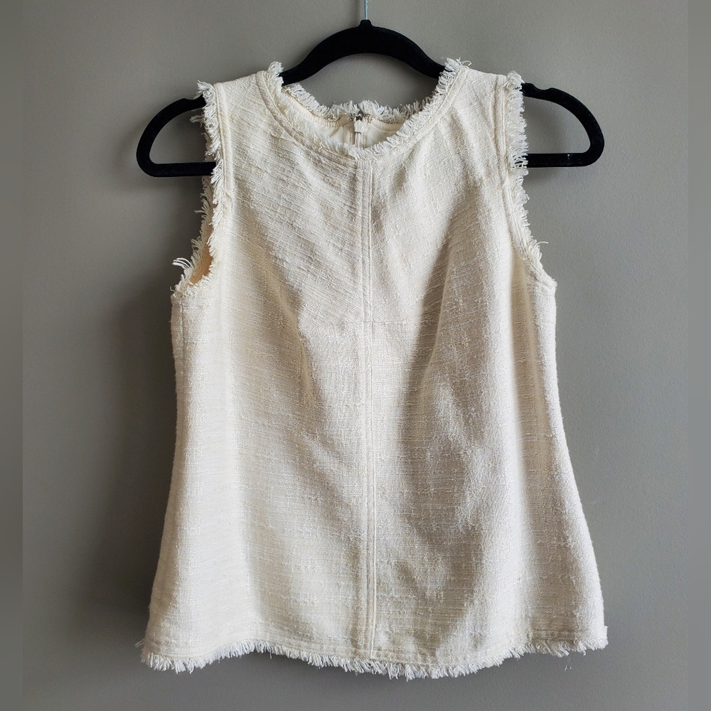 Banana Republic Cream Frayed Sleeveless Tank Top